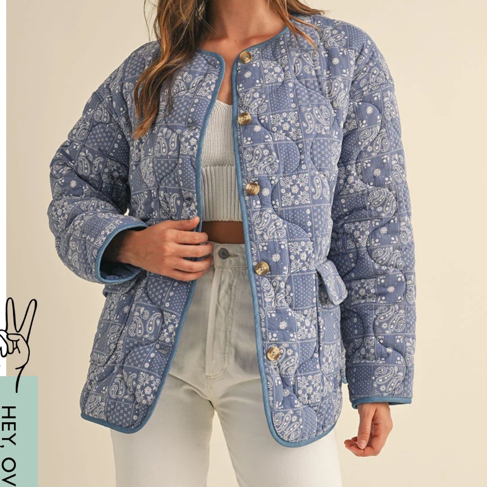 Sadie Paisley Bandana Quilted Jacket - Denim Blue - Large